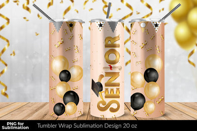 Senior 20 oz Skinny Tumbler Wrap Sublimation Design Rose Gold Background Sublimation Sublimatiz Designs 