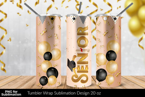 Senior 20 oz Skinny Tumbler Wrap Sublimation Design Rose Gold Background Sublimation Sublimatiz Designs 