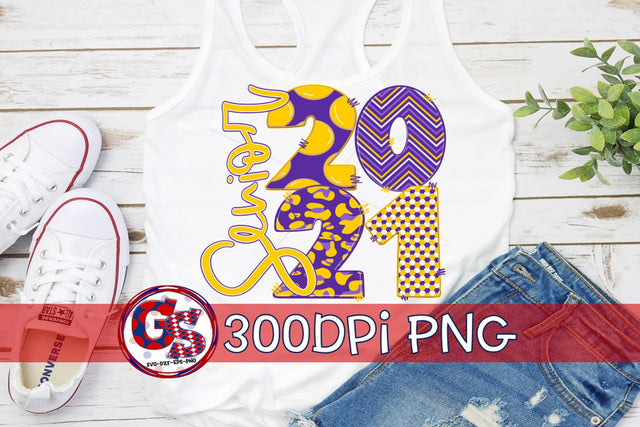 Senior 2021 Purple Yellow White PNG for Sublimation Sublimation Greedy Stitches 