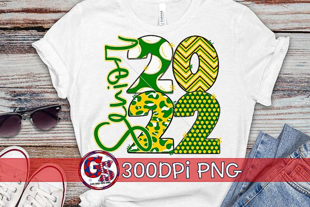 Senior 2022 Green Yellow White PNG for Sublimation Sublimation Greedy Stitches 