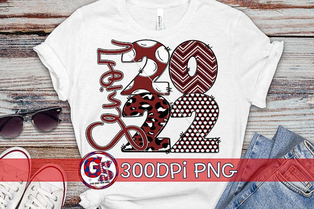 Senior 2022 Maroon Grey Black White PNG for Sublimation Sublimation Greedy Stitches 