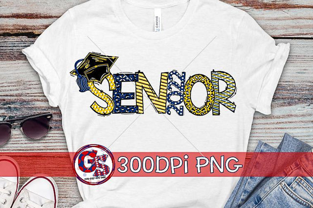 Senior 2022 Navy White Yellow PNG for Sublimation Sublimation Greedy Stitches 