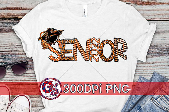 Senior 2022 Orange Black White PNG for Sublimation Sublimation Greedy Stitches 