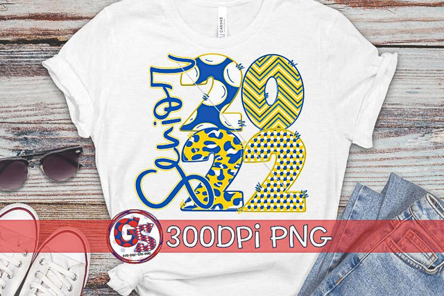 Senior 2022 Royal White Yellow PNG for Sublimation Sublimation Greedy Stitches 