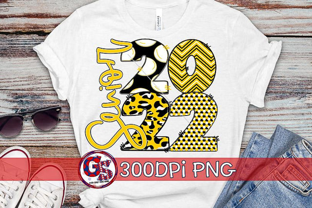 Senior 2022 Yellow Black White PNG for Sublimation Sublimation Greedy Stitches 