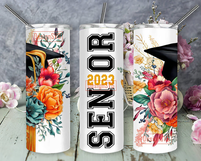 Senior 2023 20 Oz Skinny Tumbler Wrap PNG, Graduation Tumbler Sublimation, Straight, Tapered, PNG 300DPI - Instant Digital Download Sublimation DesignSVG 