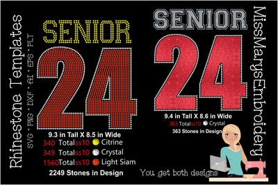 Senior 24 Rhinestone Template | Rhinestone SVG | Senior SVG SVG MissMarysEmbroidery 