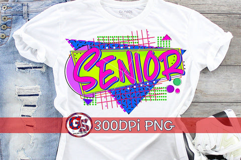 Senior 90s Geometric Shapes PNG for Sublimation Sublimation Greedy Stitches 