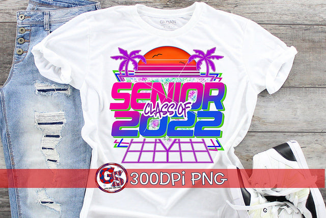 Senior Class of 2022 80's Sunset and Palms PNG for Sublimation Sublimation Greedy Stitches 