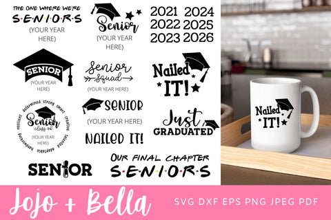 Senior Graduation Svg Bundle, Blank Designs, Senior Svg, Graduation Svg, Graduation Svg Bundle, Svg files for Cricut, Silhouette, Download SVG Jojo&Bella 