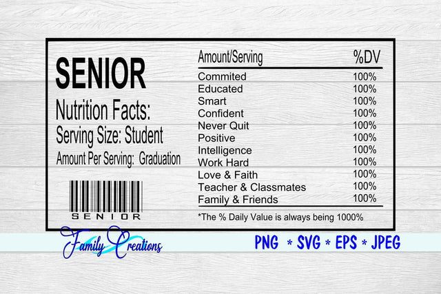 Senior High School Nutrition Label SVG Family Creations 