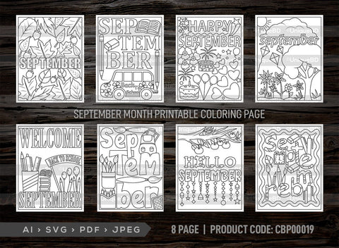 September Month Printable Coloring Page Bundle, PDF Colouring Book, Instant Download, CBP00019 SVG ETC Craft 