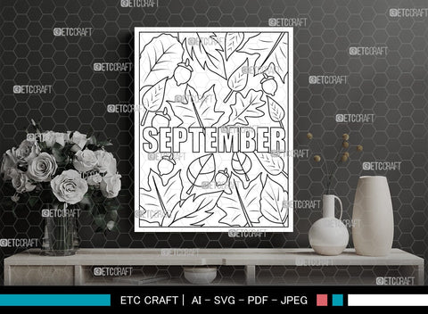 September Month Printable Coloring Page Cut File, PDF Colouring Book, Instant Download, CBP00019 SVG ETC Craft 