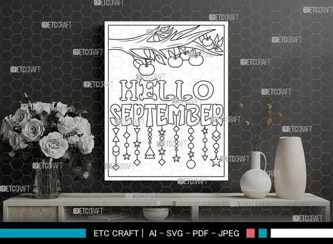 September Month Printable Coloring Page Cut File, PDF Colouring Book, Instant Download, CBP00019 SVG ETC Craft 