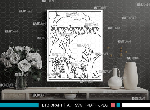 September Month Printable Coloring Page Cut File, PDF Colouring Book, Instant Download, CBP00019 SVG ETC Craft 
