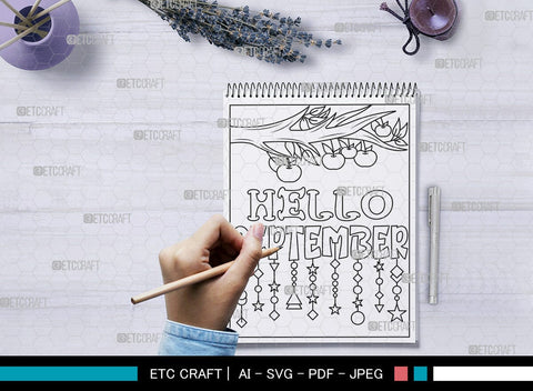 September Month Printable Coloring Page Cut File, PDF Colouring Book, Instant Download, CBP00019 SVG ETC Craft 