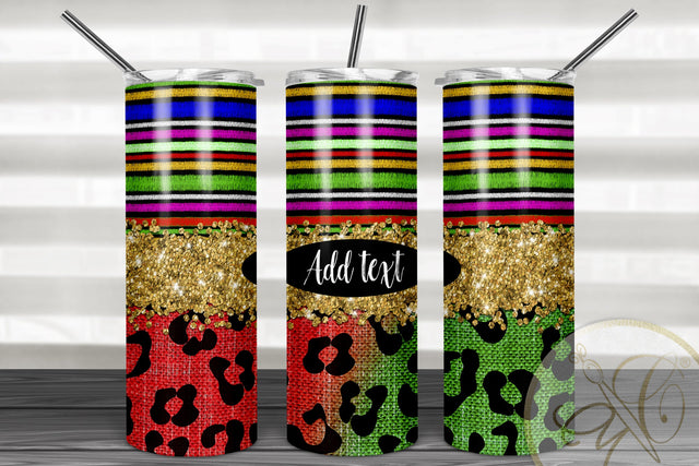 Serape and Leopard 20oz Skinny Tumbler Sublimation/ Gold Glitter/ Red and Green Leopard/ Animal Print Sublimation Marlene Campos 