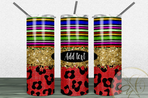 Serape and Leopard 20oz Skinny Tumbler Sublimation/ Gold Glitter/ Red Leopard/ Animal Print Sublimation Marlene Campos 