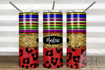 Serape and Leopard 20oz Skinny Tumbler Sublimation/ Gold Glitter/ Red Leopard/ Animal Print Sublimation Marlene Campos 