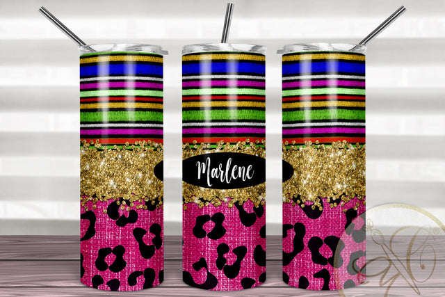 Serape and Zebra 20oz Skinny Tumbler Sublimation/ Hot Pink/ Gold Glitter/ Animal Print Sublimation Marlene Campos 