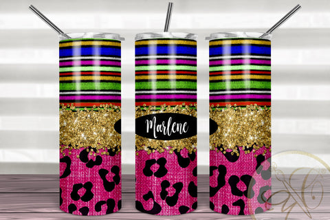 Serape and Zebra 20oz Skinny Tumbler Sublimation/ Hot Pink/ Gold Glitter/ Animal Print Sublimation Marlene Campos 
