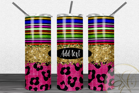 Serape and Zebra 20oz Skinny Tumbler Sublimation/ Hot Pink/ Gold Glitter/ Animal Print Sublimation Marlene Campos 