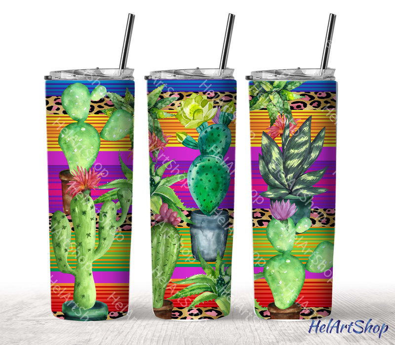 Serape Cactus Tumbler PNG, Succulent SKINNY TUMBLER 20 Oz PN Sublimation _HelArtShop_ 
