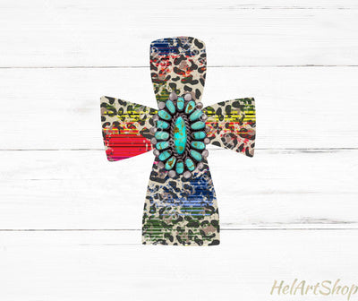Serape Leopard Cross Png, Turquoise Stone Png Sublimation _HelArtShop_ 