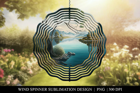 Serene Lake Landscape Wind Spinner PNG for Sublimation Sublimation BijouBay 