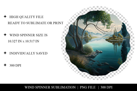 Serene Lake Landscape Wind Spinner PNG for Sublimation Sublimation BijouBay 