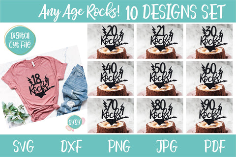 Set of 10 Age Rocks Cake Toppers SVG | Birthday SVG files SVG OyoyStudioDigitals 