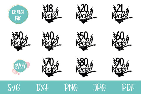 Set of 10 Age Rocks Cake Toppers SVG | Birthday SVG files SVG OyoyStudioDigitals 
