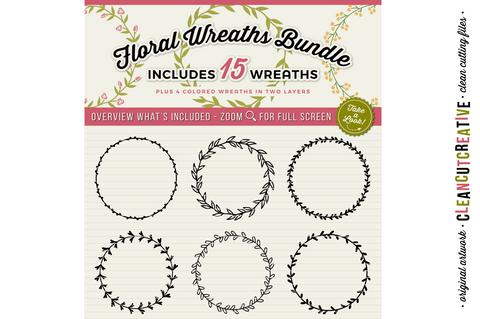 Set of 15 Floral Wreaths - floral leaf circle frames - SVG cut files SVG CleanCutCreative 