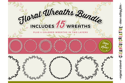 Set of 15 Floral Wreaths - floral leaf circle frames - SVG cut files SVG CleanCutCreative 