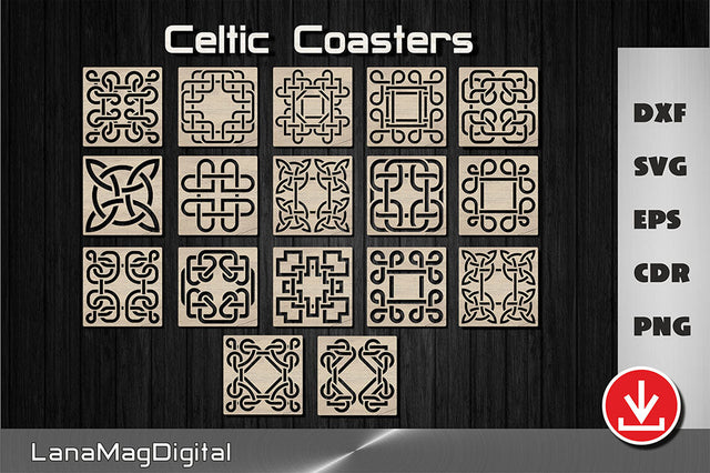 Set of 17 Celtic knot square coasters svg, Irish decor svg, Laser cut files SVG LanaMagDigital 