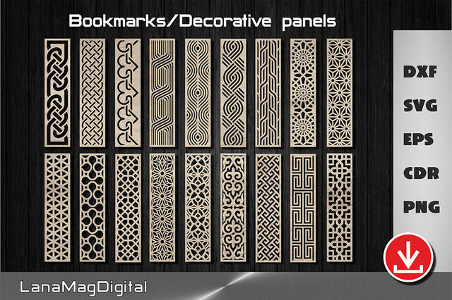 Set of 18 Bookmark template svg, Bookmarks svg, Decorative panel svg, Partition screen dxf SVG LanaMagDigital 