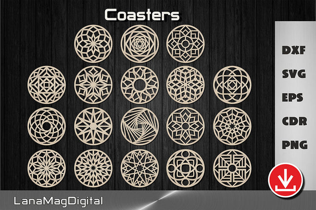 Set of 18 Round Mandala coaster svg, Mandala wall decor cut file SVG LanaMagDigital 