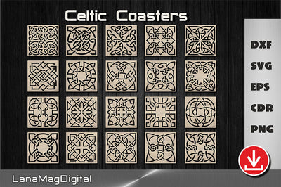 Set of 20 Celtic knot coasters svg, Irish home decor, Laser cut files SVG LanaMagDigital 