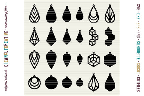 Set of 24 stacked Faux Leather Earrings - SVG craft file SVG CleanCutCreative 