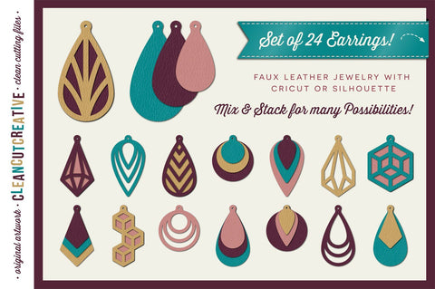 Set of 24 stacked Faux Leather Earrings - SVG craft file SVG CleanCutCreative 