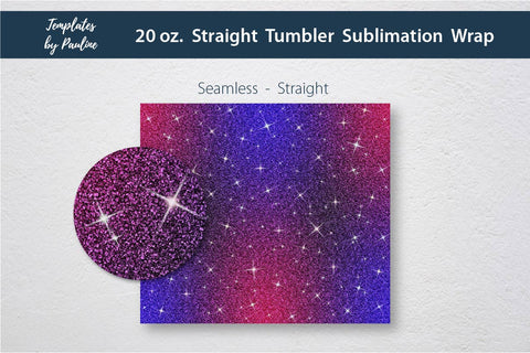 Set of 3 Blue Pink Glitter Seamless Sublimation Wraps, 20 oz Skinny Tumbler Sublimation Templates by Pauline 