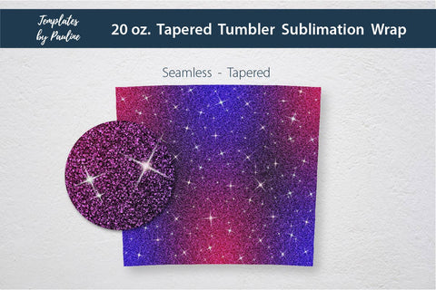 Set of 3 Blue Pink Glitter Seamless Sublimation Wraps, 20 oz Skinny Tumbler Sublimation Templates by Pauline 