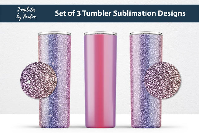 Set of 3 Fall Hot Pink Glitter Seamless Sublimation Wraps, 20 oz Skinny Tumbler Sublimation Templates by Pauline 