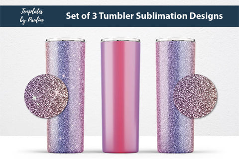 Set of 3 Fall Hot Pink Glitter Seamless Sublimation Wraps, 20 oz Skinny Tumbler Sublimation Templates by Pauline 