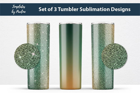 Set of 3 Gold Green Sublimation Tumbler Wraps Sublimation Templates by Pauline 