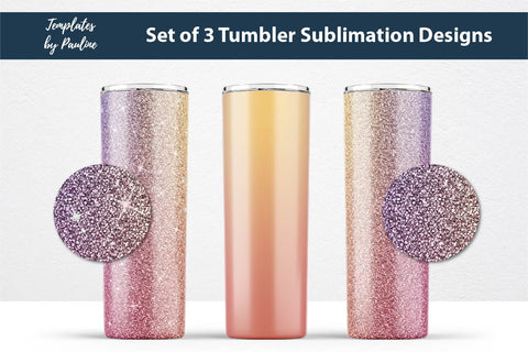 Set of 3 Hot Pink Glitter Seamless Sublimation Wraps, 20 oz Skinny Tumbler Sublimation Templates by Pauline 