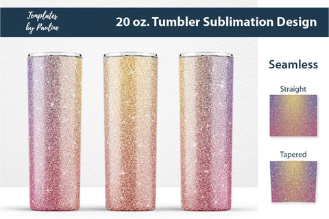 Set of 3 Hot Pink Glitter Seamless Sublimation Wraps, 20 oz Skinny Tumbler Sublimation Templates by Pauline 