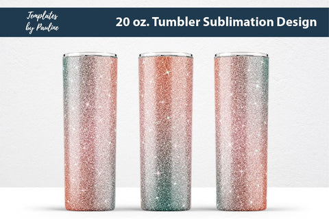 Set of 3 Orange Green Glitter Seamless Sublimation Wraps, 20 oz Skinny Tumbler Sublimation Templates by Pauline 