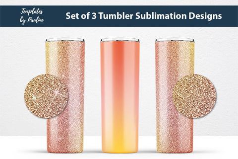 Set of 3 Orange Yellow Glitter Seamless Sublimation Wraps, 20 oz Skinny Tumbler Sublimation Templates by Pauline 