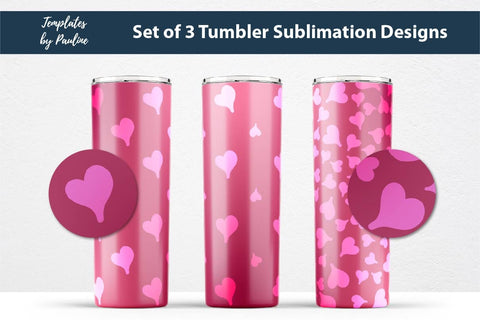 Set of 3 Pink Heart Sublimation Tumbler Wraps Sublimation Templates by Pauline 